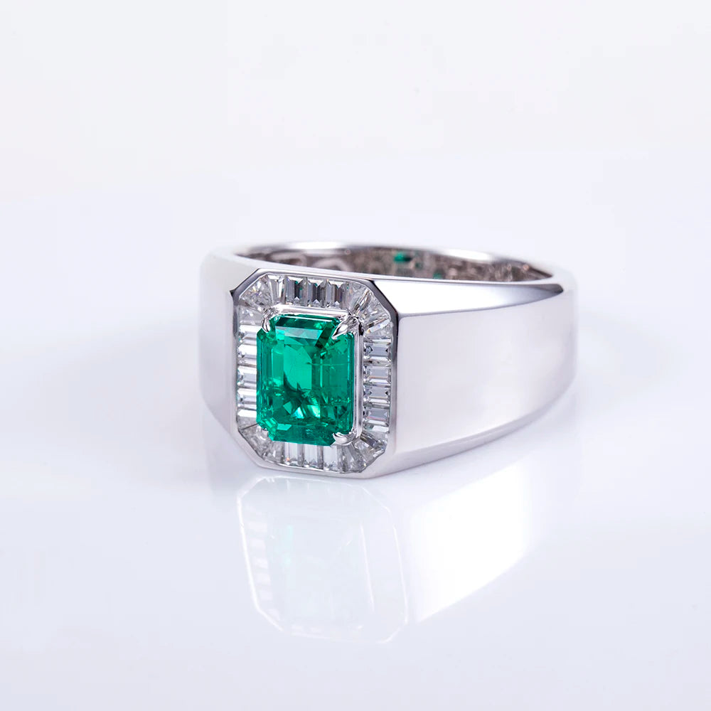 Messi Jewelry Custom Jewelry MSR-1564 18k White Gold Lab Grown Emerald Ring