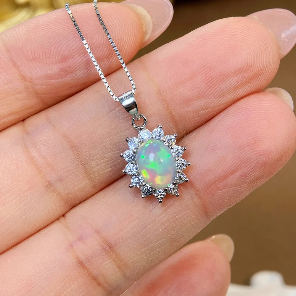 Gioiellieri Natural Ethiopian Opal Pendant with S925 Sterling Silver for Ladies Elegant Gemstone Jewelry Wedding Anniversary Gift Idea