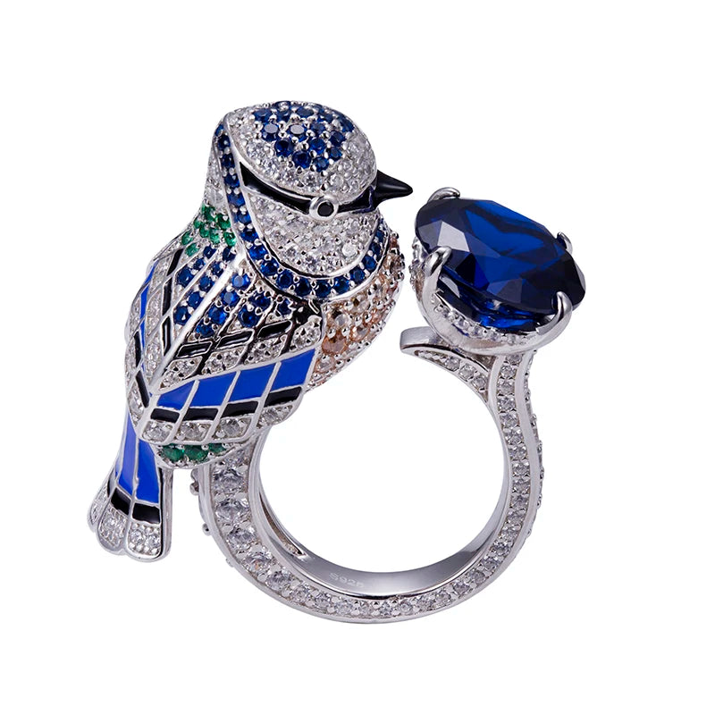 Messi Jewelry MSR-957 Round Royal Blue Lab Grown Sapphire Corundum Ring S925 Unique Design Wedding Ring Engagement Gift Band