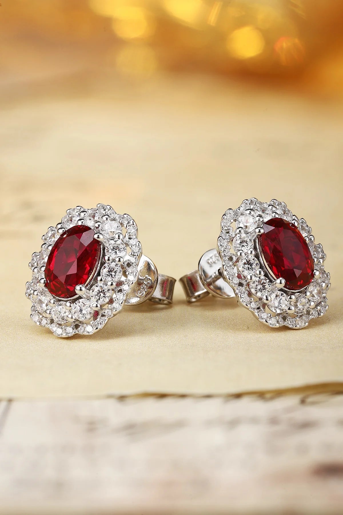 Gemfiori Custom Luxury Jewelry Pt950 Earrings 2ct Platinum Lab Grown Ruby Earrings Studs for Women Engagement Wedding Anti-allergic