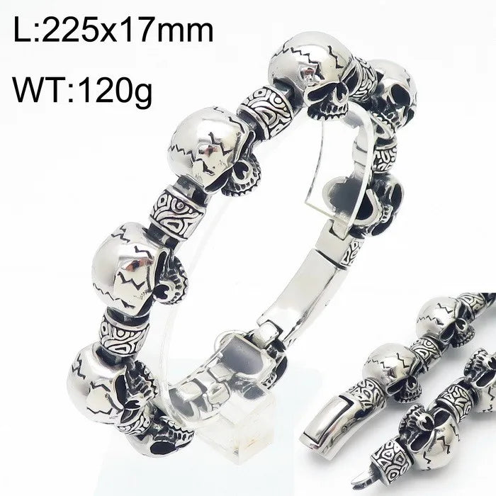 KALEN Men Punk Fine Jewelry Fashion Bracelets Stainless Steel Halloween Skull Links Bracelet Bangle