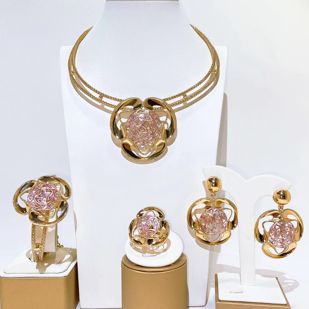 Italian Jewelry Set Alloy Brazilian Jewelry Sets Wedding Party Pendant Necklace Bracelet Ring Earrings Jewelry Set  X00081