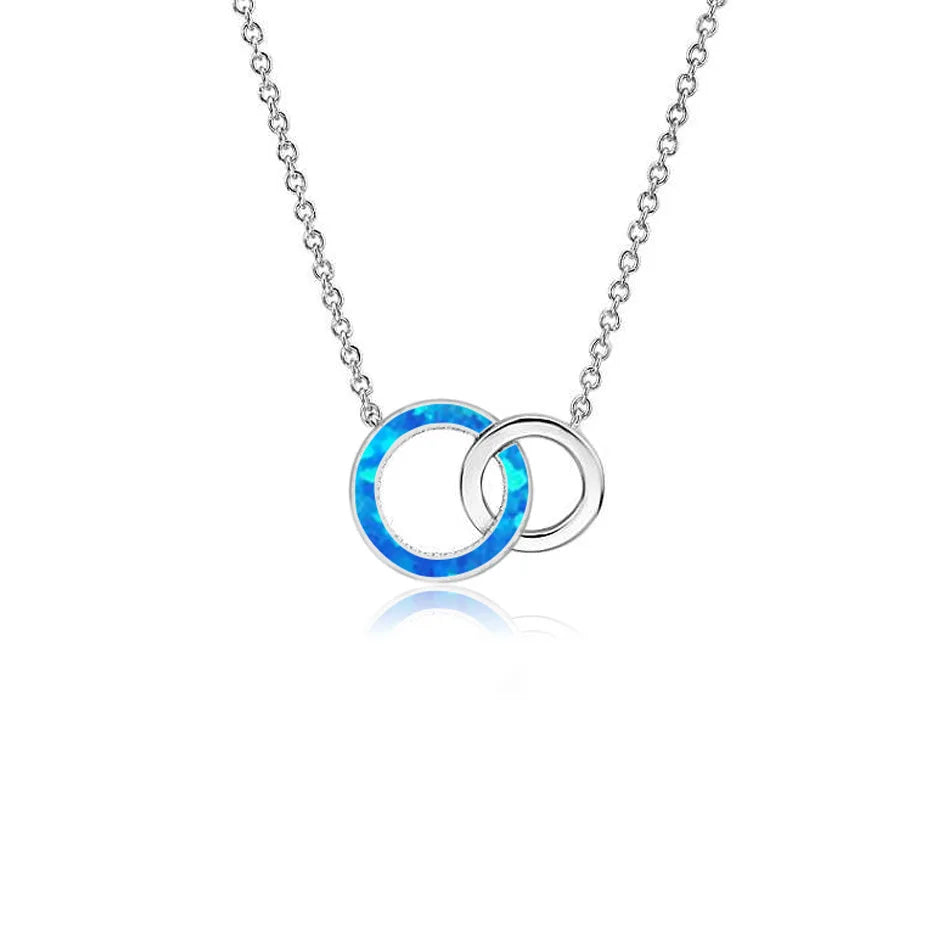 Aobao New Style Fashion Jewelry: Blue Opal Double-loop Necklace, Circular Pendant Sweater Chain, Opal