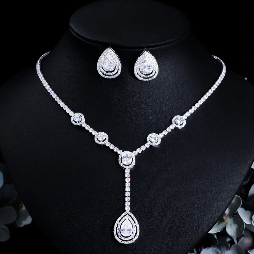 Top Quality Water Drop Emerald Green Cubic Zirconia Women Jewelry Set for Wedding Party Bridesmaid Gift Engagement Accessories