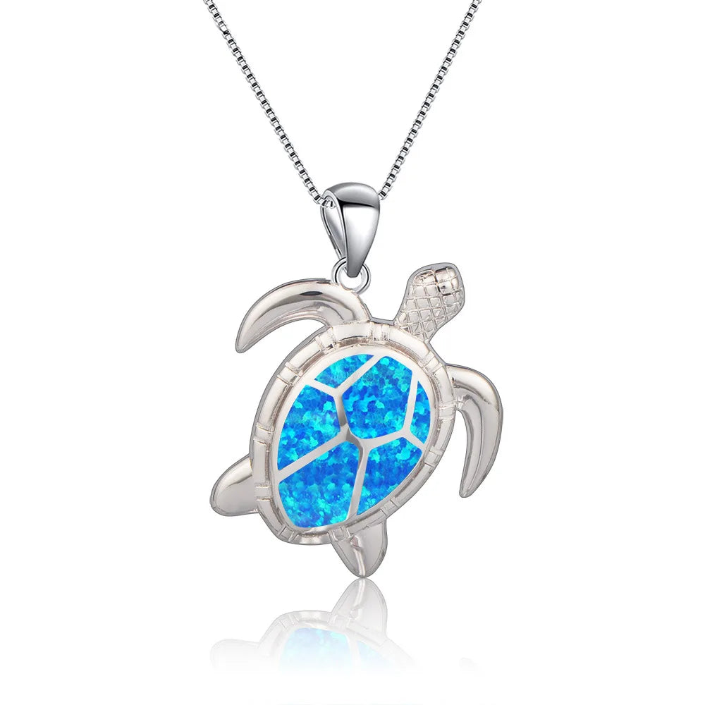 European American Fashion New Opal Big Turtle Necklace Brass Clavicle Chain with Woolen Chain Opal Pendant Jewelry