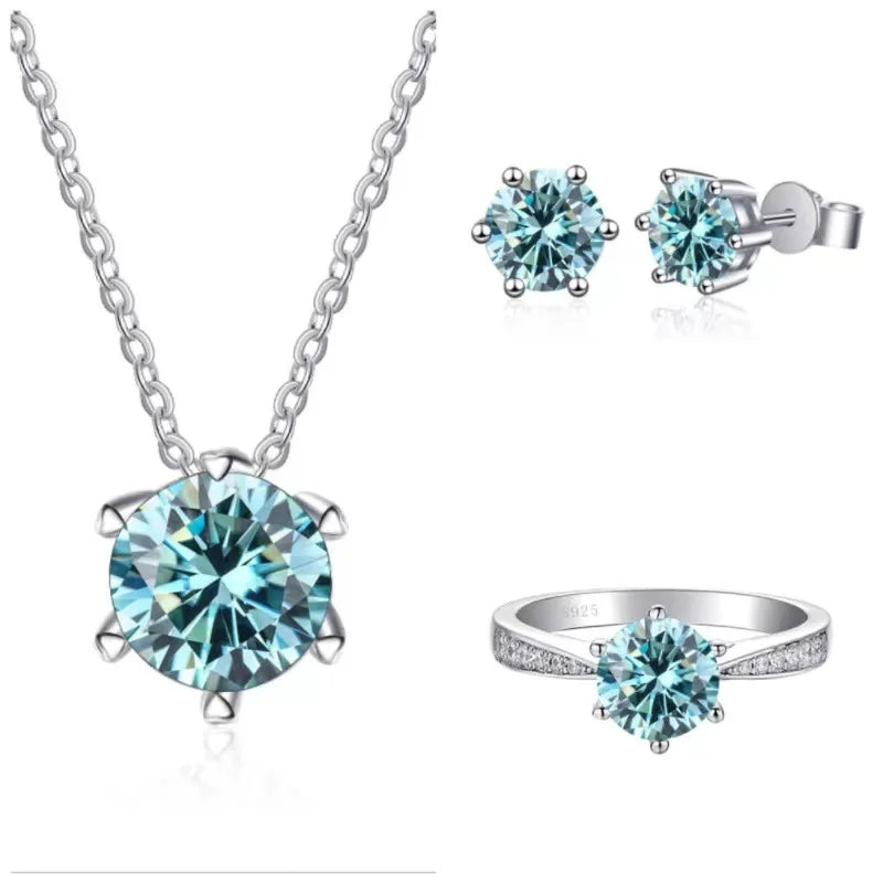 S&S 1ct D Colour Moissanite Flower Pendant Charm | 925 Silver Platinum Plated | White, Green, Blue & Champagne | S&S Collection