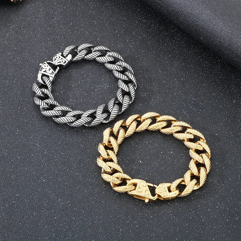 KALEN Men Fine Jewelry Fashion Bracelets Gothic Style Stainless Steel Cuban Links Bracelet Bangle
