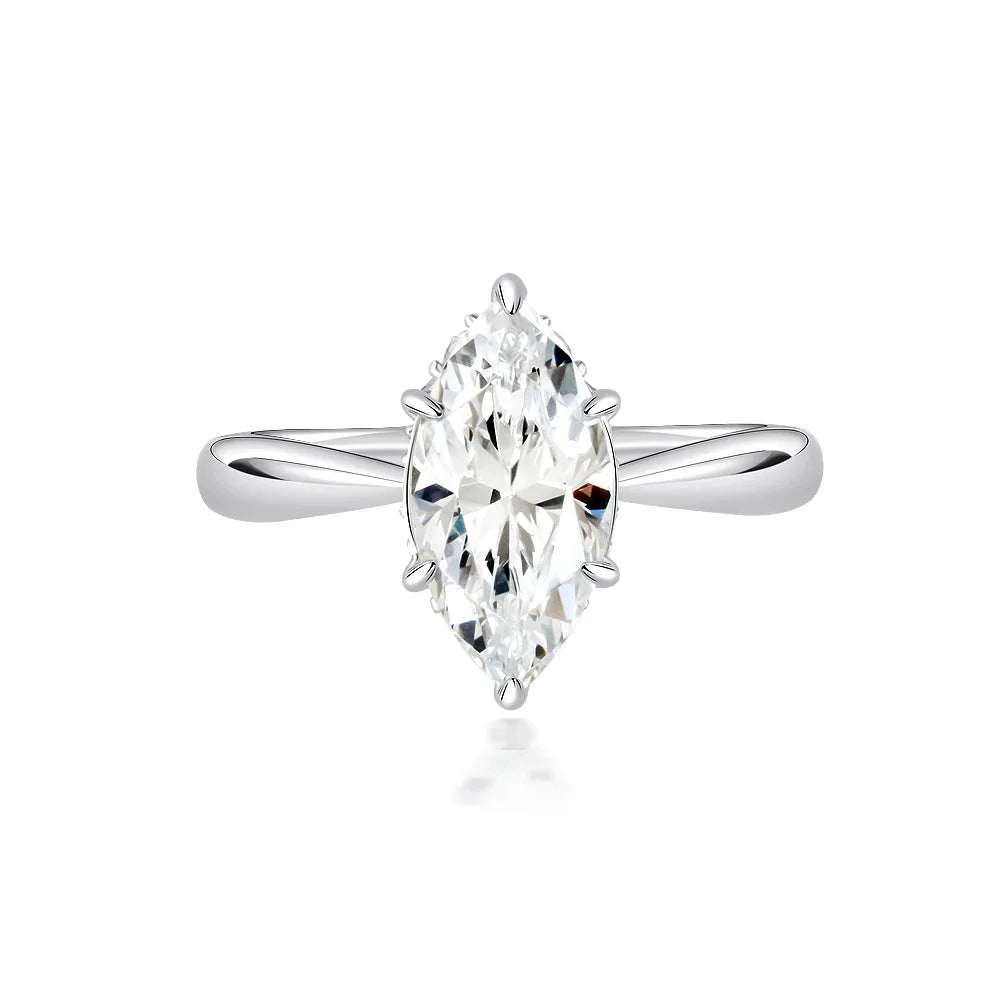 Silverelli | 925 Silver 3ct Marquise High Carbon Diamond Ring | 7×14mm | Platinum Plated