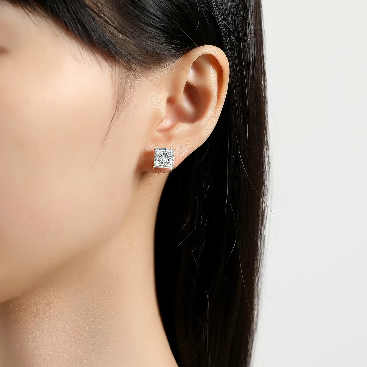 Gioiellieri Fine Jewellery Engagement Gift Woman Hollow 14K Gold 1ct 2ct 3ct Princess Cut Moissanite Stud Earrings
