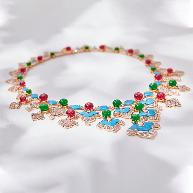 Turquoise Flower Jewellery Set – Gold-Plated Necklace & Earrings