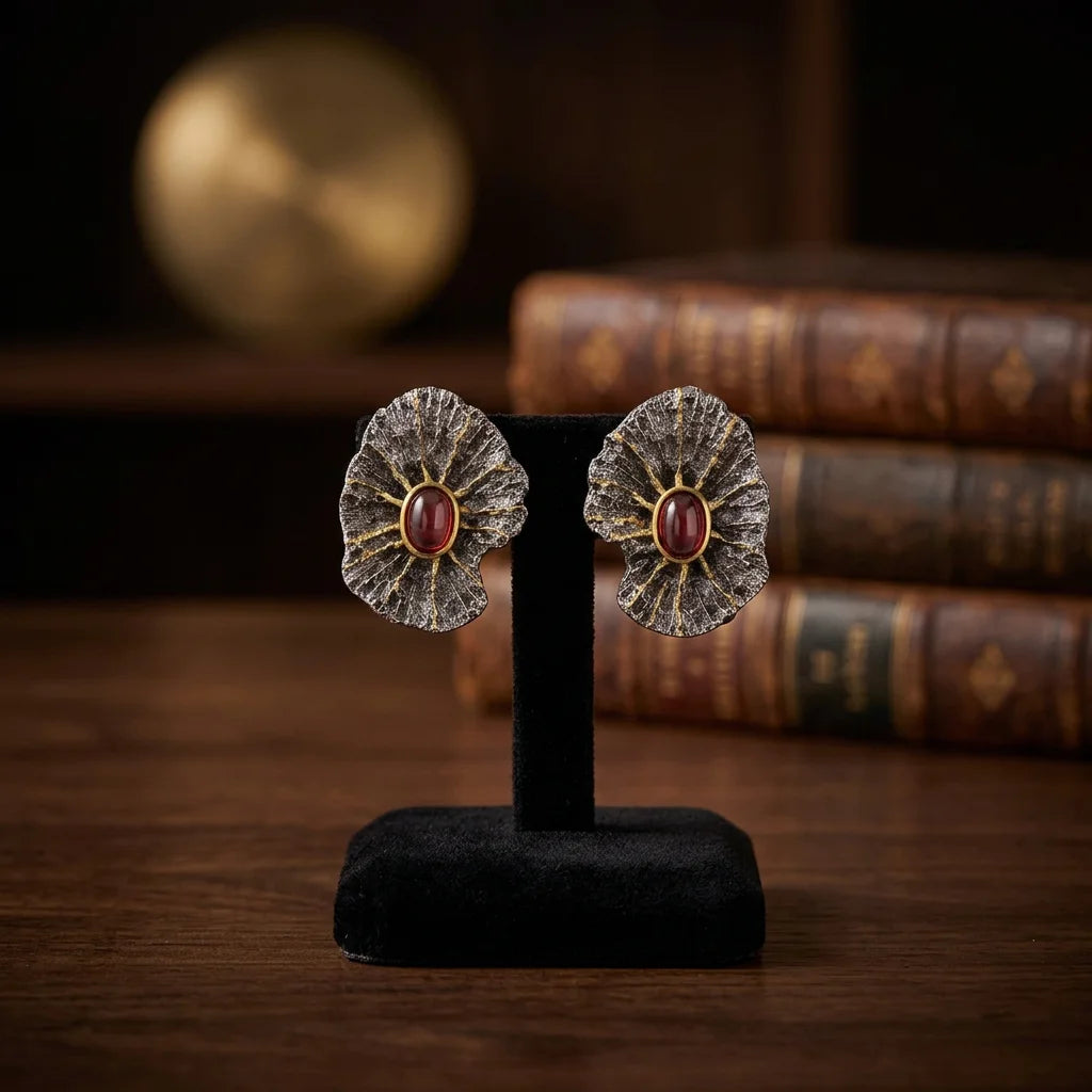 Ladies Fashion Garnet Stone 925 Sterling Silver Earring Jewelry for Women