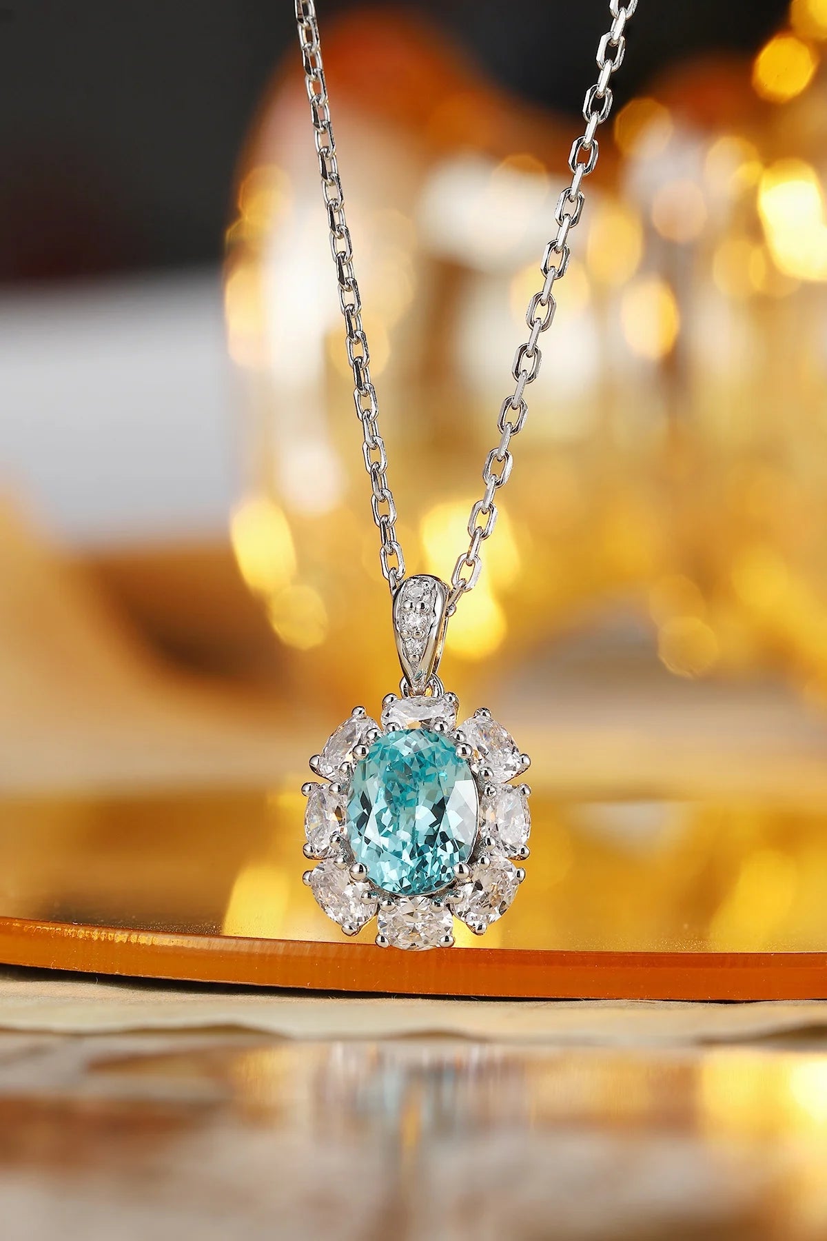 Gemfiori Anster 925 Sterling Silver High-quality Cultivated Paraiba Necklace - Suitable for Parties or As a Gift