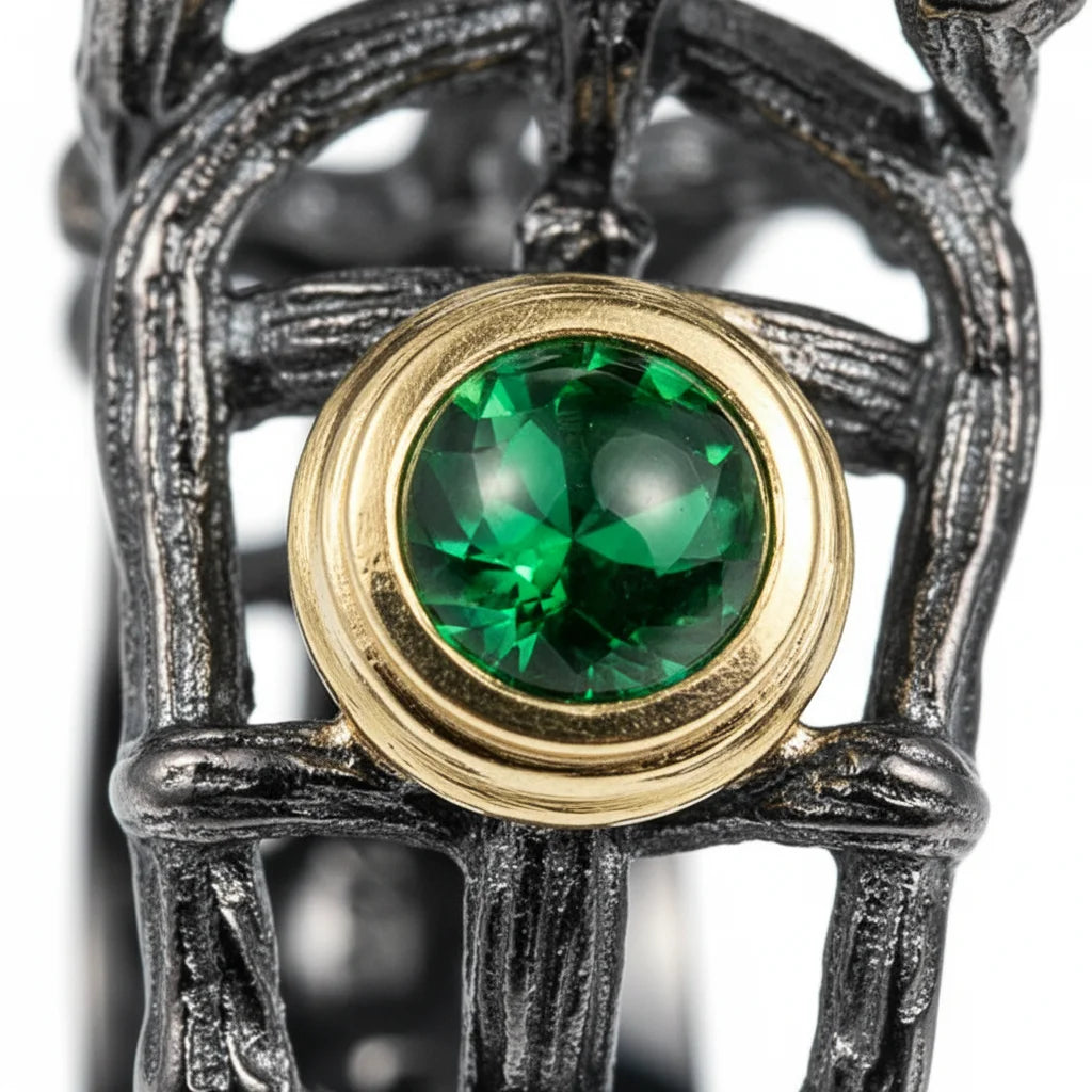 Handmade Funky Green Glass 925 Sterling Silver Black Plated Ring