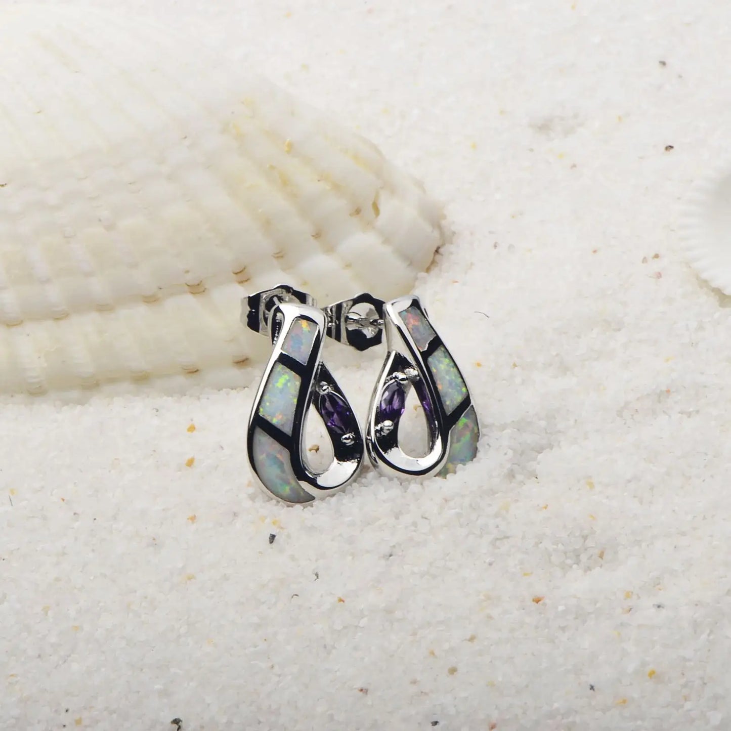 TikTok Ins Viral Hawaiian Ocean Style Blue Opal Infinity Hoop Studs Opal Jewelry