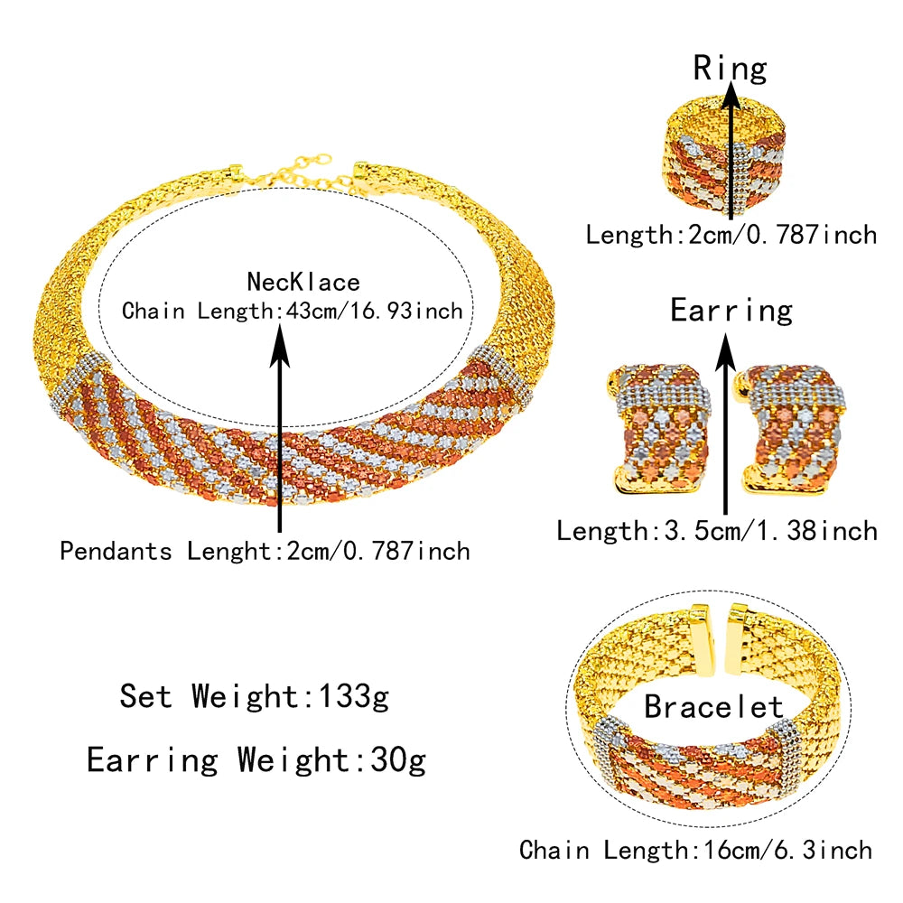 Colorful Italian Jewelry Set Brazilian Gold Plated Brass Jewelry Sets Wedding Party Necklace Bracelet Earrings Ring Jewellery