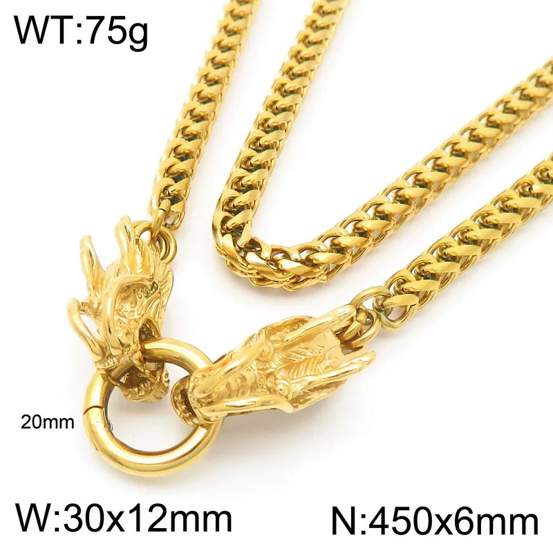 REBEL Punk Fashion Stainless Steel Bracelet Dragon Head Chain Men Bracelet Necklace