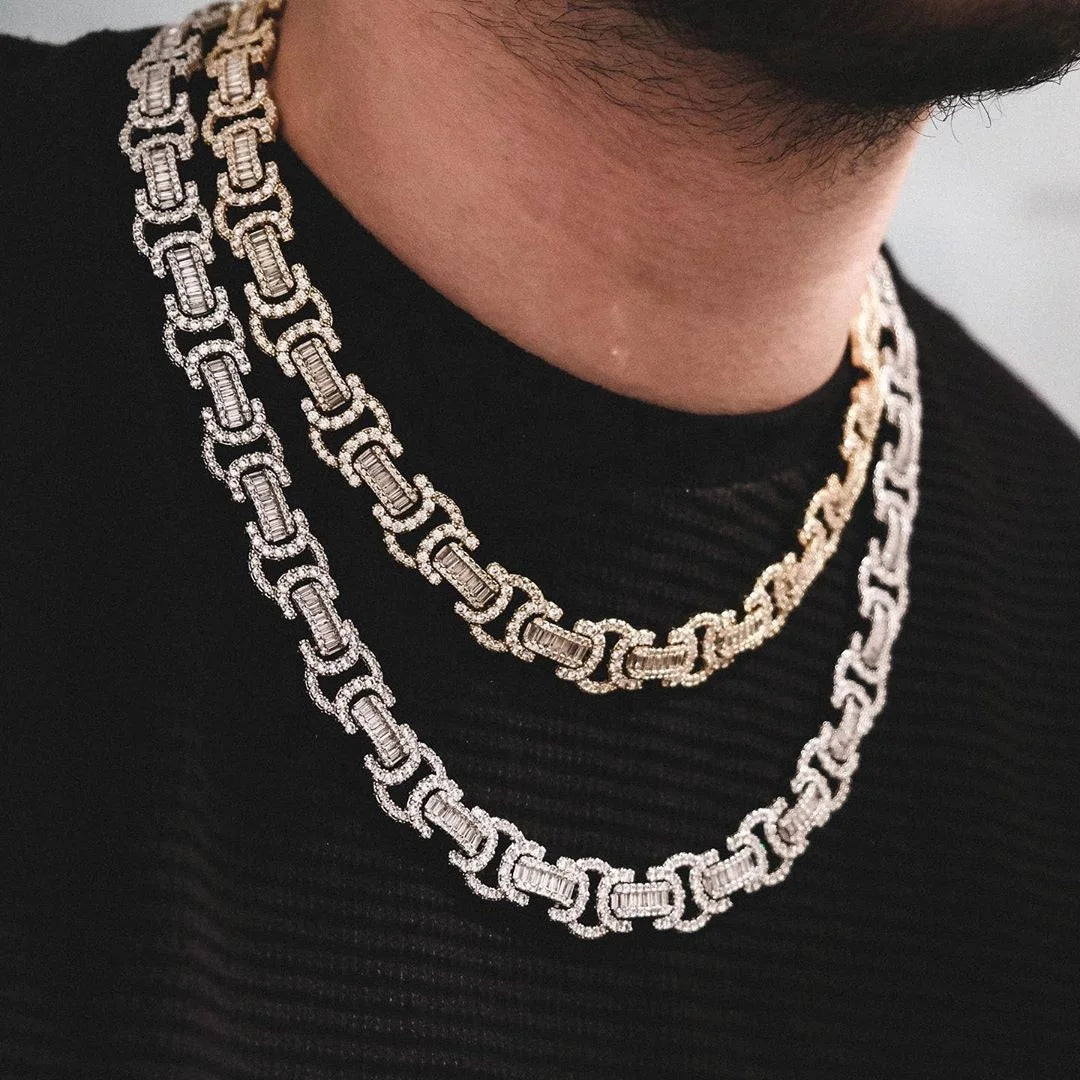 S&S Iced Out Bling 5A Cz 18k Gold Hip Hop Men Boy Jewelry 10mm Diamond Byzantine Chain Necklace