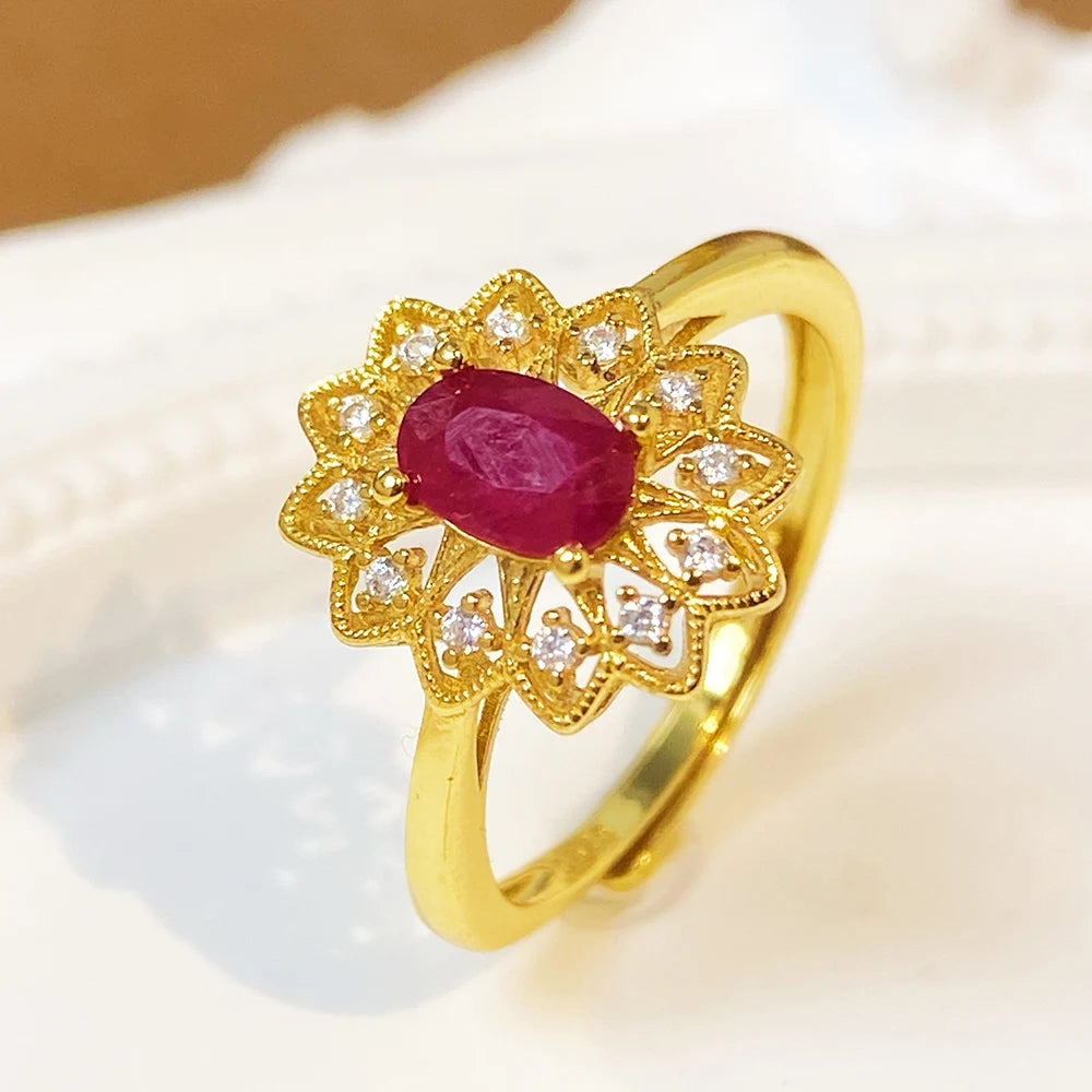 Gioiellieri 925 Sterling Silver Gold Plated Gemstone Ring Natural Ruby Prong Set Certified for Engagement Anniversary Parties Everyday Wear