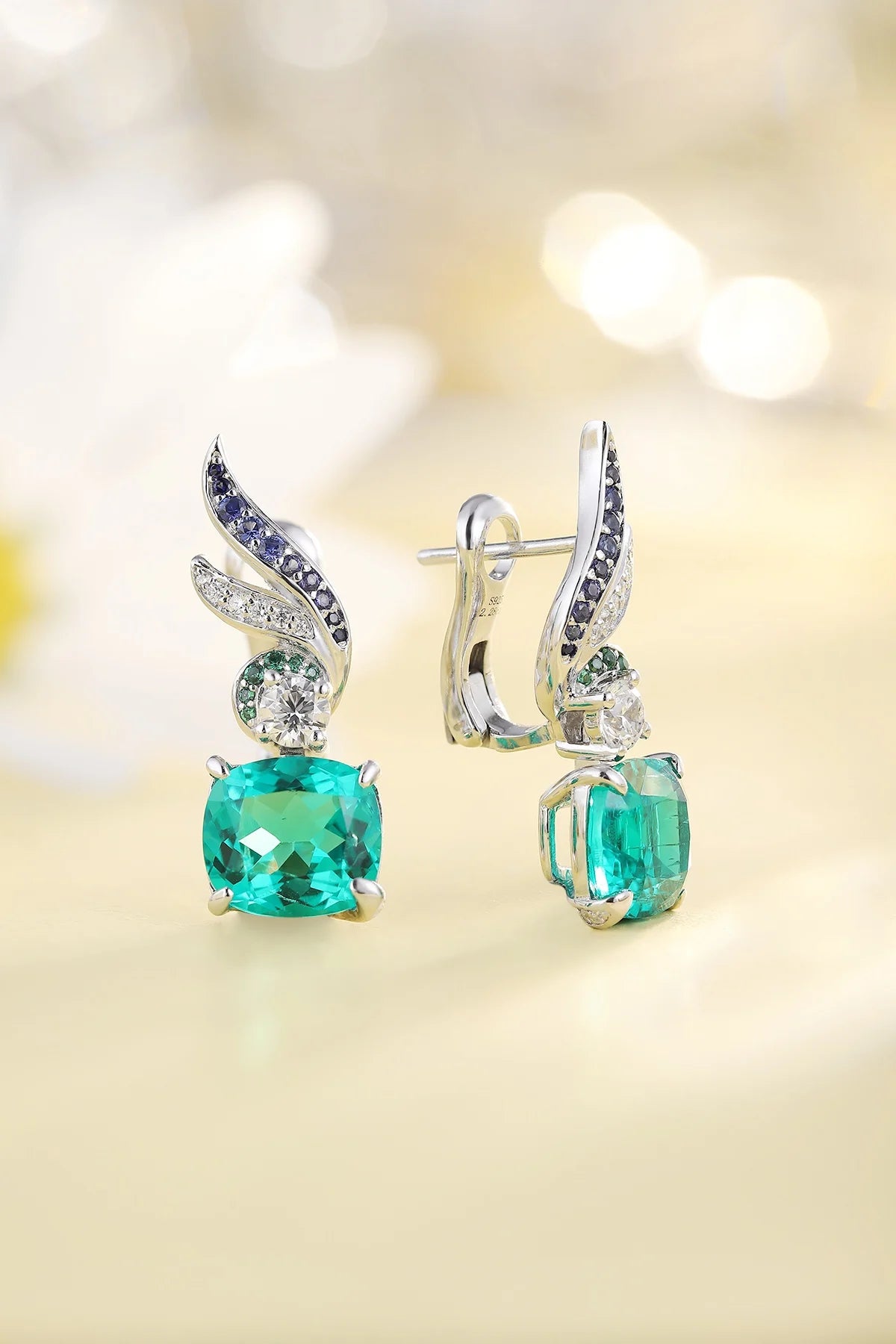 Gemfiori Anster High Quality S925 Lab Grown Emerald Earring Stud Dainty Gemstone Stud Earrings for Women Daily Wear Gift