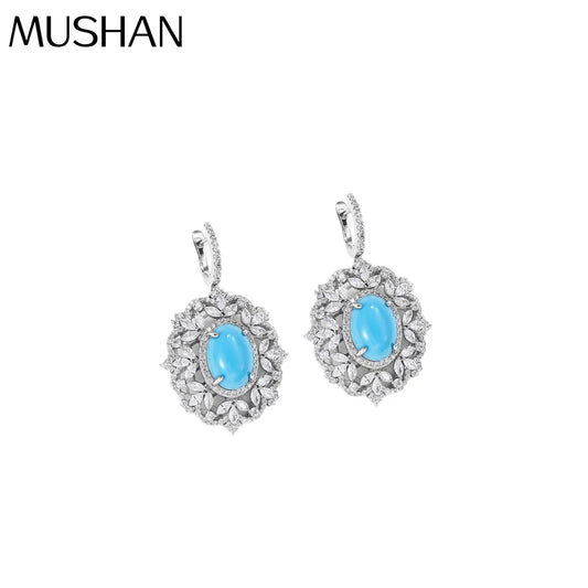 MUSHAN Women's Luxury Stud Earrings 18K Gold Plated Sterling Silver Blue Turquoise Wedding Party Gift Jewelry