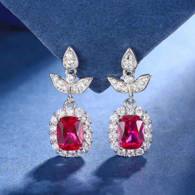 Gemfiori Vintage High-end Floral Earrings with Exaggerated European and American Temperament Pendant Light Luxury Niche Set