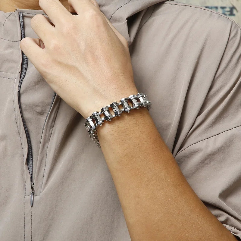 REBEL VIKING Punk Biker Chain Bracelet – Gold & Antiqued Stainless Steel