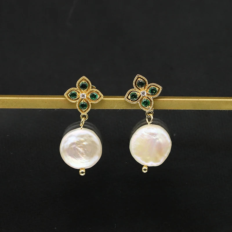 925 Silver High Sense Simple Pink Baroque Pearl Elegance Drop Earrings White Zircon for Women Fashion Wedding Jewelry