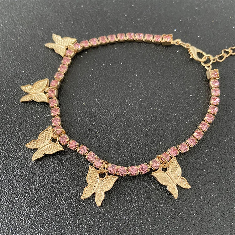 Wholesale Fashion Jewelry Anklet Bracelet Diamond Foot Cuban Link Chain Tennis Butterfly Anklet for Women