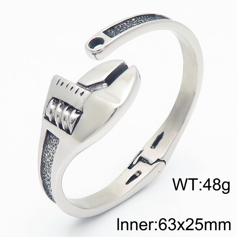 KALEN Men Cool Stainless Steel Fashion Bracelets & Bangles Open Cuff Wrench Charm Bracelet