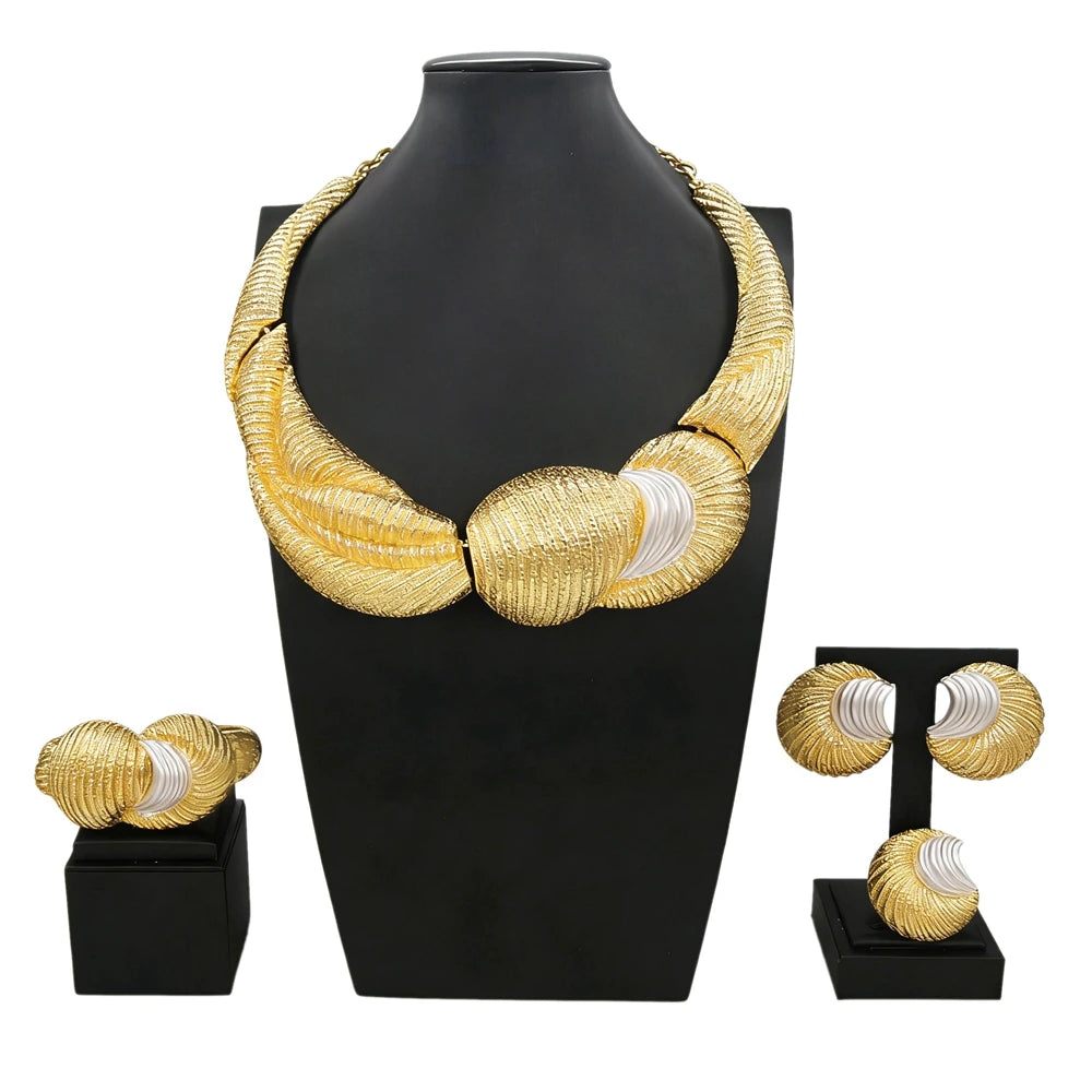 Italian Jewelry Set Alloy Brazilian Jewelry Sets Wedding Party Pendant Spiral Necklace Bracelet Ring Earrings Jewelry Set I00125