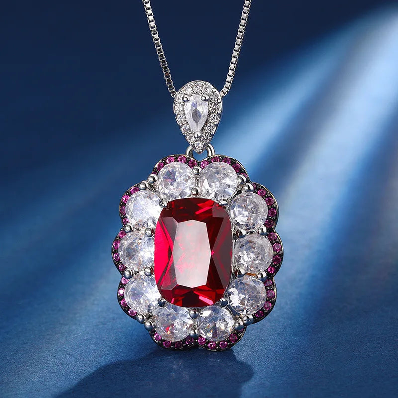 Gemfiori New Product Temperament Korean Luxury Group Set with Zircon Pomegranate Red Pendant Earrings Adjustable Ring Fashionable Set