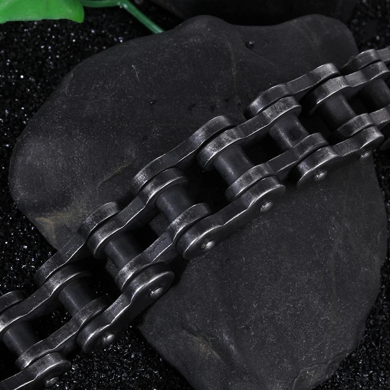 VIKING Punk Biker Chain Bracelet – Black Stainless Steel