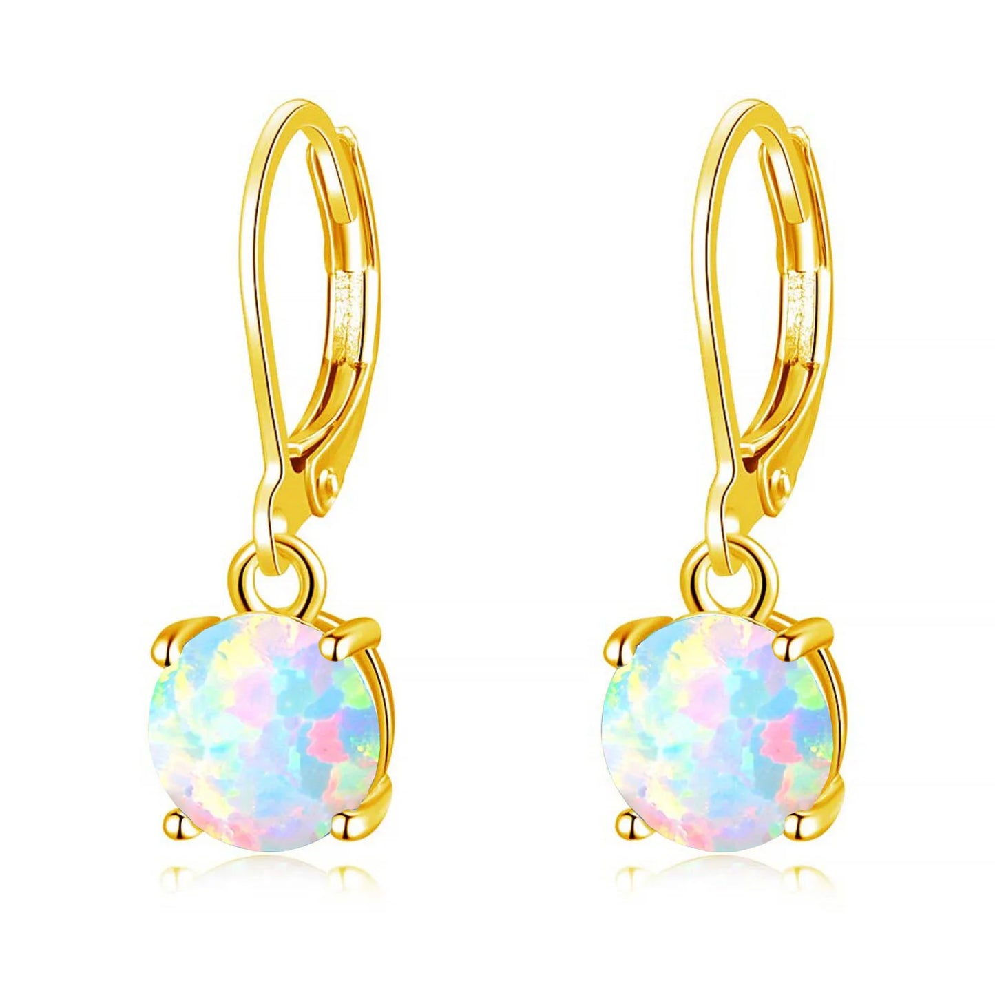 Aobao Geometric Opal Stud Earrings Silver Plated Brass Bohemian Christian Gift