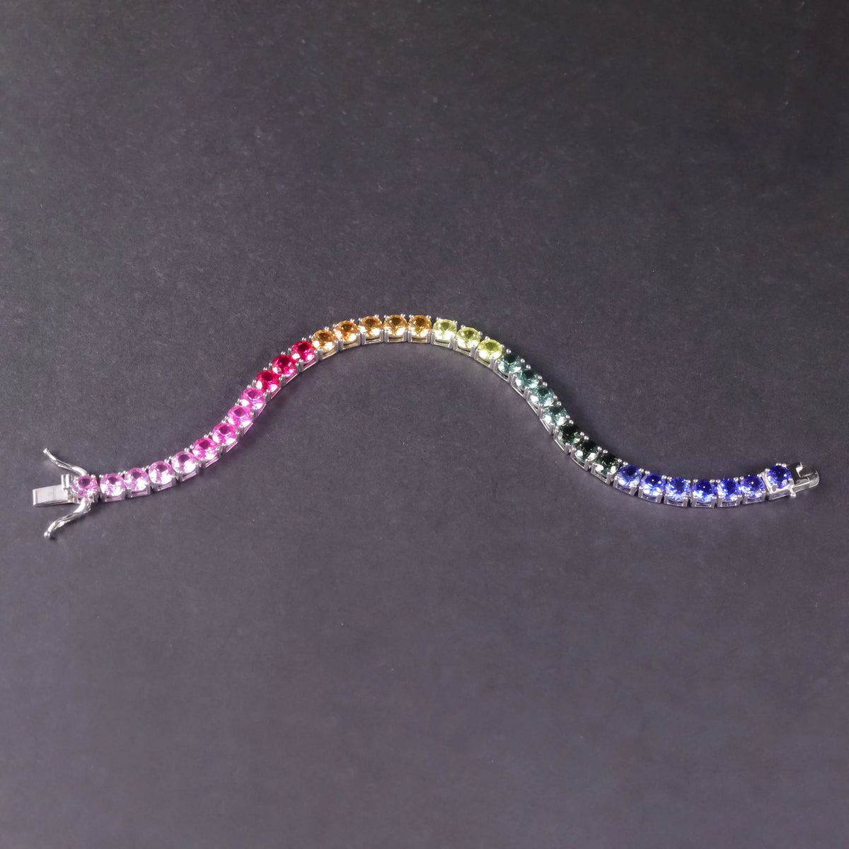 ArtistA Abiding Charming Shiny Rainbow Tennis Bracelet 925 Silver Colored Lab Grown Sapphire Tennis Chain Bracelets for Girls