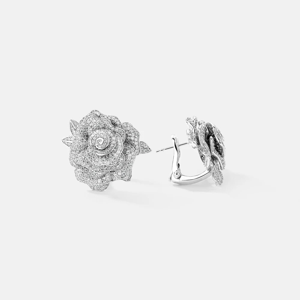 MUSHAN Jewelry Factory S925 Sterling Silver Rose Stud Earrings Electroplated Gold High Carbon Diamond Light Luxury Accessories