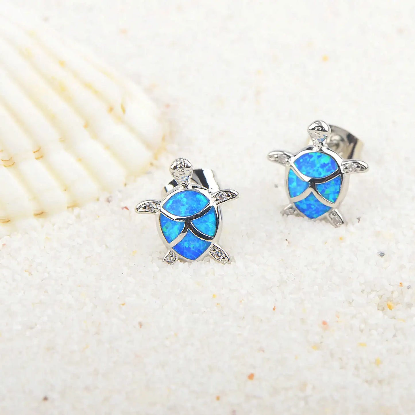 Adorable Baby Turtle Opal Drop Earrings Dainty Ocean Honu Jewelry for Beach Lovers Brass Christian