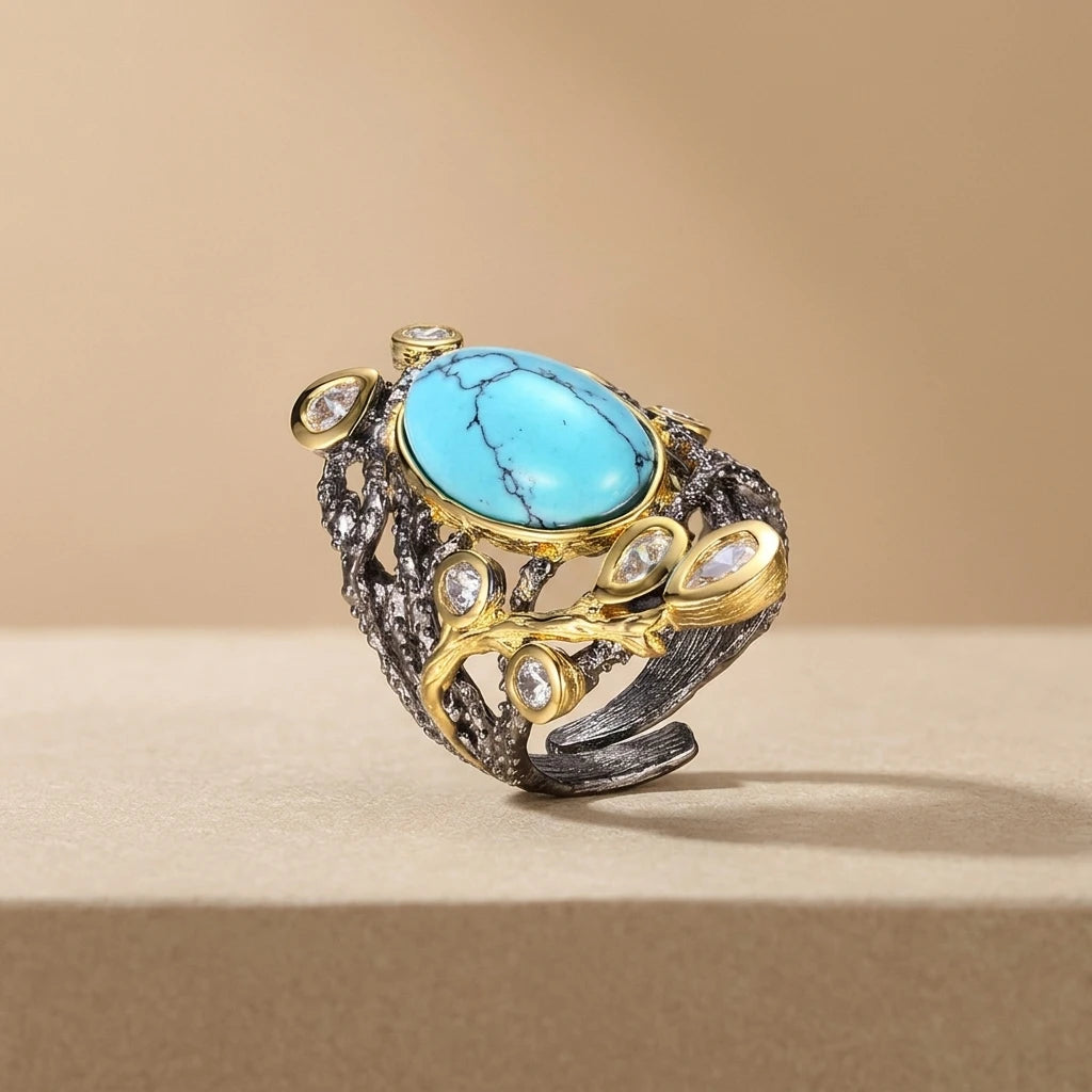 Custom Handmade Synthetic Turquoise 925 Sterling Silver Jewelry Ring