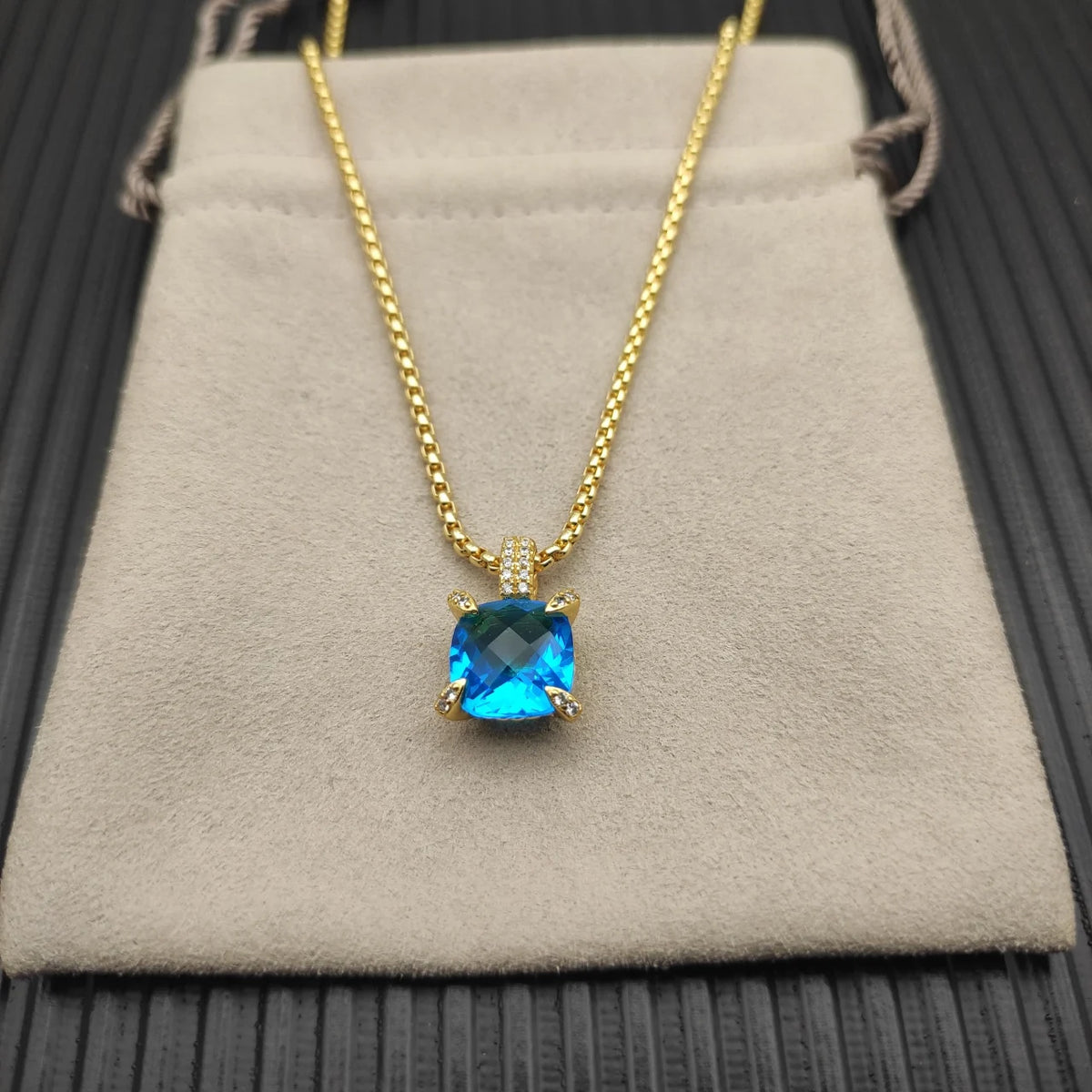 REDheart DY High-Quality Silver-Plated 11mm Four-Prong Diamond Necklace. Gold-Plated Colored Gemstone Necklace. Jewelry.