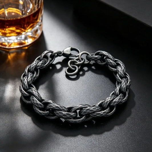 Kalen European American Trendy Vintage 11mm Hammered Twisted Rope Chain Bracelet Extension Chain Stainless Steel Men's Jewelry