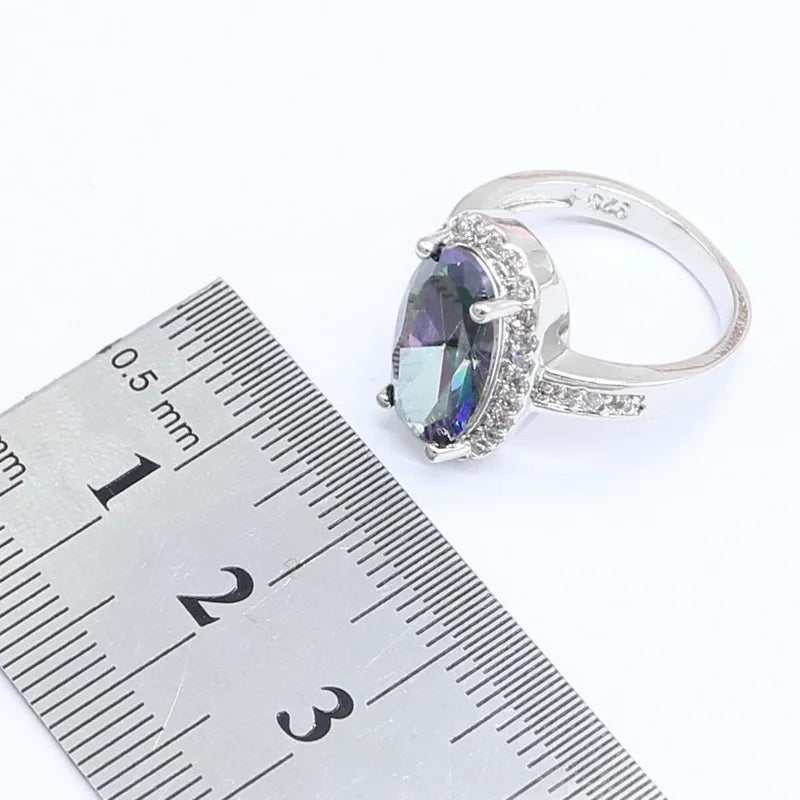 XOTICA Rainbow 925 Silver Women's Jewelry Set Ladies Pendant Rings Bracelet Hoop Earrings Necklace Zircon Wedding Gift Box Accessory