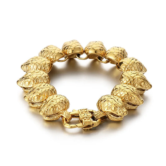 KALEN 220mm Men Punk Gold/Silver Color Stainless Steel Snake Head Links Bracelet
