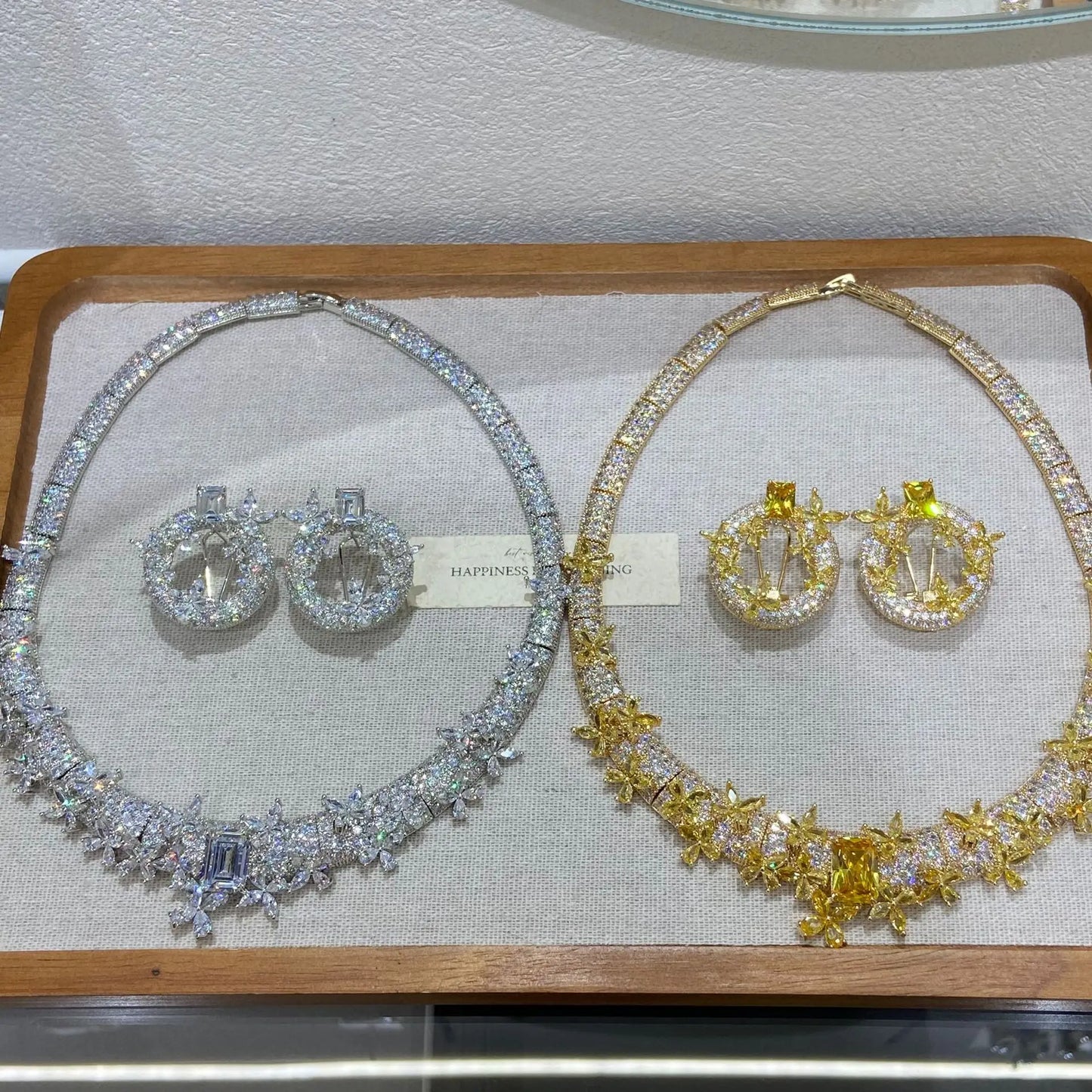 Luxury Floral Cubic Zirconia Necklace & Earrings Set — Gold & Silver Plated