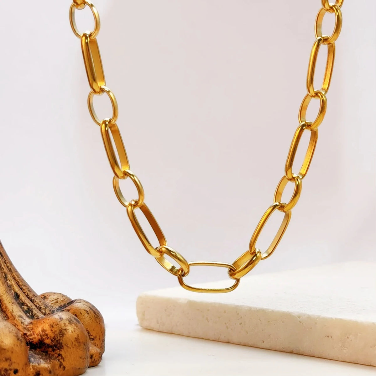 FASHIONISTA Non Tarnish Waterproof Choker Women Stainless Steel Chain Jewelry Making PVD Gold Plated Chunky Necklace DIY Handmade Link Chain
