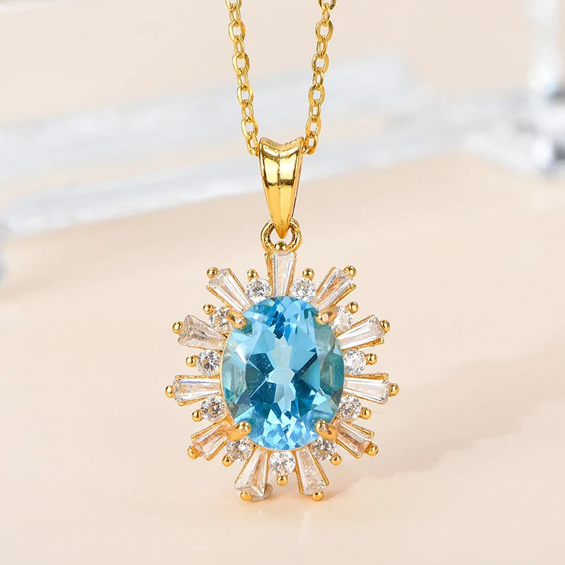 Gioiellieri Natural Crystal Oval Cut Rhodium Plated 925 Sterling Silver Luxury Customized Solitaire Necklace Pendant Women's Third Party