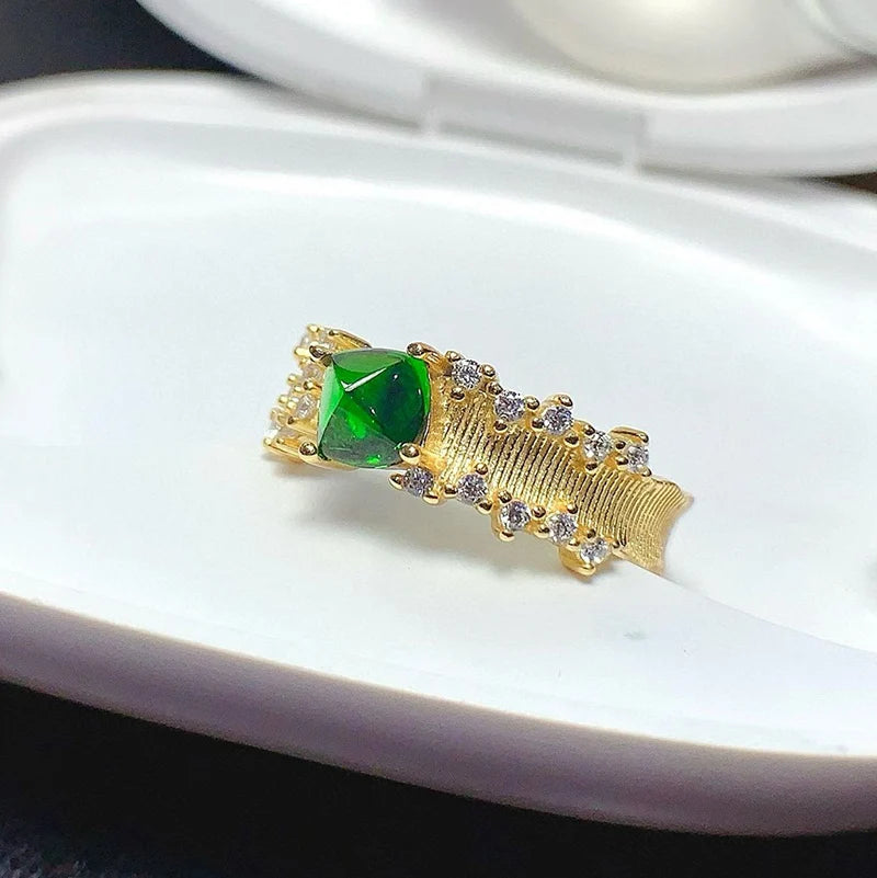 Gioiellieri Square Natural Diopside Gemstone 925 Silver Adjustable Engagement Rings Jewelry Minimalist Women Daily Wear