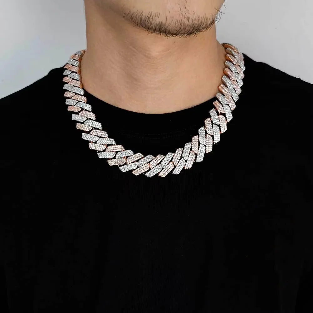 Fashion Jewelry Two-tone 22MM Heavy Chain Rose Gold Silver Color Bracelet Necklace for Man Hip Hop Jewelry Set