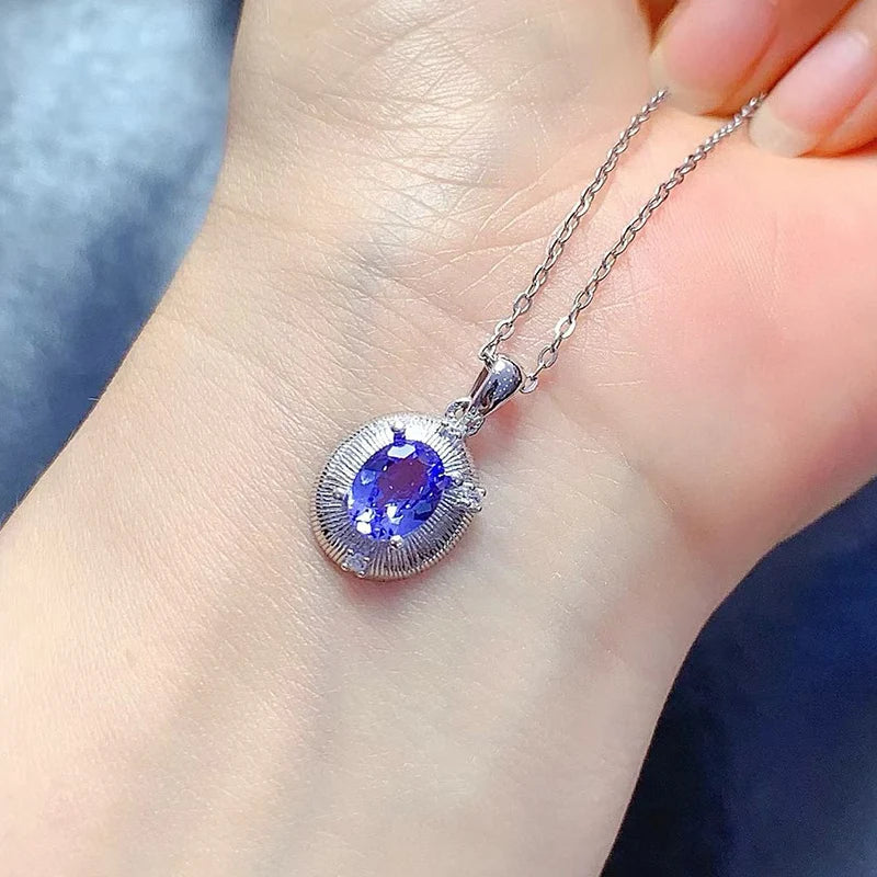 Gioiellieri Hot Popular 925 Sterling Silver Luxury Flower Shape Bohemian Bridal Wedding Natural Tanzanite Necklace Gold Rhodium Plated