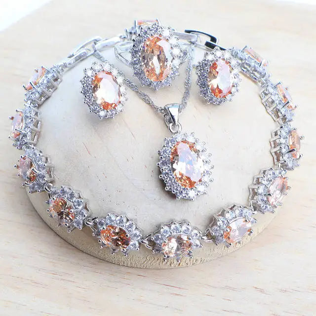 XOTICA Classic Blue Zirconia Women's Jewelry Sets Wedding Earrings Rings Bracelets Pendant Necklace Alloy for Party Engagement Gift
