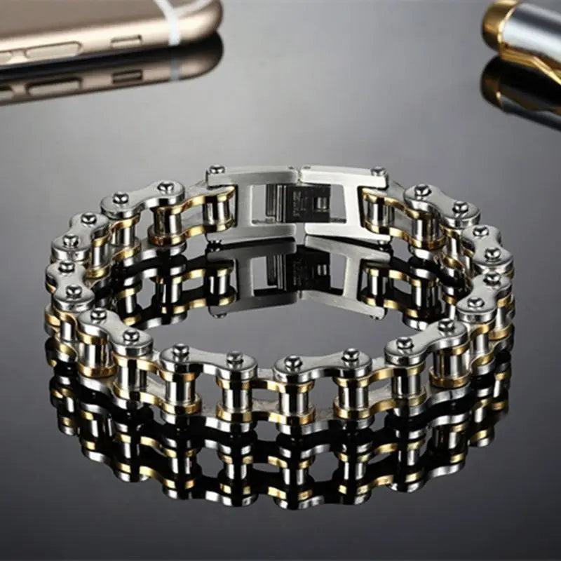 REBEL Punk Stainless Steel Motorcycle Bike Chain Bracelet for Men