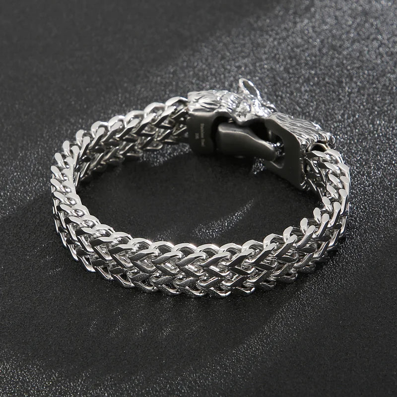 KALEN 22cm Punk Stainless Steel Bracelet Wolf Head Chain Men Bracelet